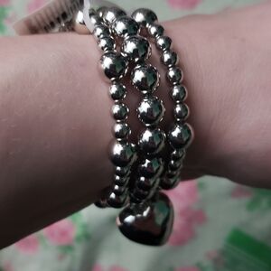 Elegant Silver Beaded Bracelet Set Torrid Heart Braclet Nwt
